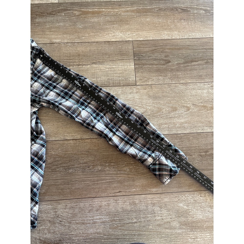 Buckle Black Shirt Men Large Slim Fit Black Teal Plaid Snap Button Western Rodeo - Picture 8 of 9